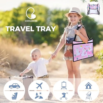 COOLBEBE Kids Travel Tray for Toddler Car Seat, Travel Tray for Airplane, Toddler Car Seat Lap Tray, Carseat Table Tray for Kids Travel Activities (Pink Alpaca) - color: Pink Alpaca