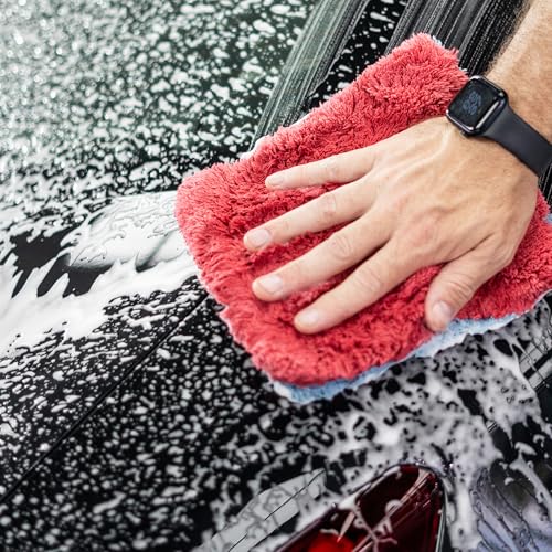 Autofiber Flat Out Microfiber Car Wash Pad - Pack of 4, Blue/Red (9 inch x 8 inch) - color: Blue/Red