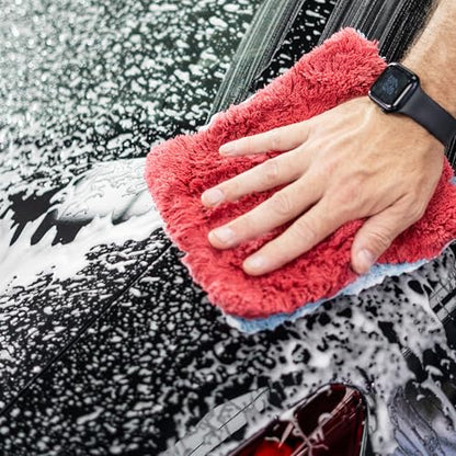Autofiber Flat Out Microfiber Car Wash Pad - Pack of 4, Red/Gray (9 inch x 8 inch) - color: Red/Gray