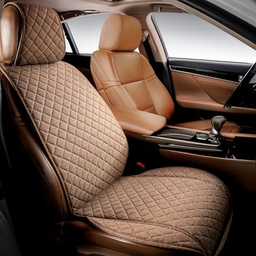 IVICY Faux Linen Front Car Seat Cover – Durable, Non-Slip Seat Protector for Cars – 1 Unit, Light Brown - color: BROWN HYB LN