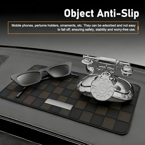 Car Dashboard Non Slip Mat, Heat-resistant PVC Grid Dash Pad, Multifunction Car Anti Slip Mat, Universal Sticky Storage Pad for Phones Keys Glass Coins (Brown) - color: Brown