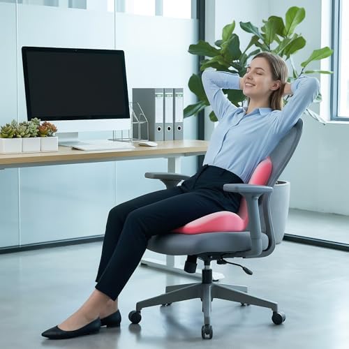 Office Chair Cushion with Back Support, Ergonomic Seat Cushion High Density Memory Foam with U-Shaped Raised Sides, Breathable Coccyx Relief for Better Posture, Office Chair, Car, Home (Pink) - color: Pink