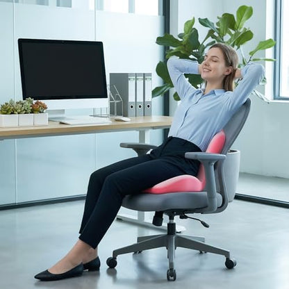 Office Chair Cushion with Back Support, Ergonomic Seat Cushion High Density Memory Foam with U-Shaped Raised Sides, Breathable Coccyx Relief for Better Posture, Office Chair, Car, Home (Pink) - color: Pink