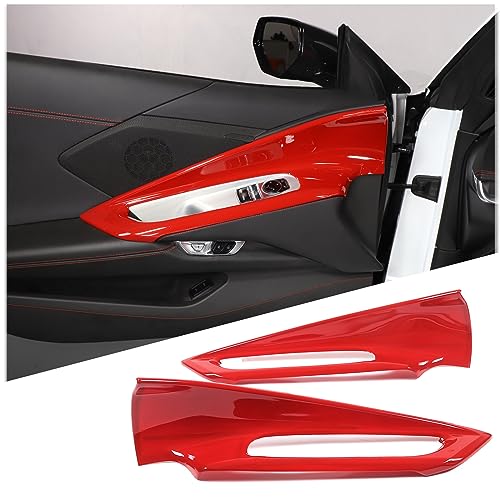 Inner Door Handle Panel Cover Compatible with Chevrolet Corvette C8 Stingray 2020-2026, ABS Window Lift Switch Exterior Frame Trim Accessories 2Pcs (Red) - color: Red