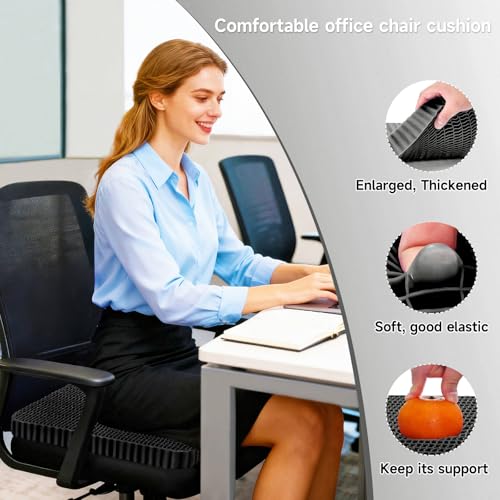 Gel Seat Cushion for Long Sitting, Soft and Breathable, Seat Cushion for Back, Sciatica, Hip, Tailbone Pain Relief, Used for Office, Wheelchair, Car, Recliner, Truck, Kayak. (Black)