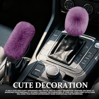 2PCS Plush Car Gear Shift Knob Cover & Handbrake Cover, Shift Knob Protector, Soft Fluffy Gear Handbrake Protective Sleeves, Shifter Lever Brake Handle Warm Plush Set for Cars (Grape Purple) - color: Grape Purple
