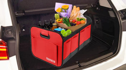 Homeve Trunk Organizer, Car Storage, Reinforced Handles, Collapsible Multi-Compartment, Foldable, Waterproof, Sturdy, 600D Oxford Polyester For Car, SUV, Mini-Van, Red, 2 Compart | Collapsible, Reinforced Handles, Foldable, Waterproof, Suitable for Any Ca