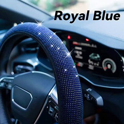 Bling Steering Wheel Cover, Rhinestone Steering Wheel Cover with Crystal Diamond for Women, Sparkling Car Wheel Protector Universal Fit 14-15 inches - Royal Blue - color: blue