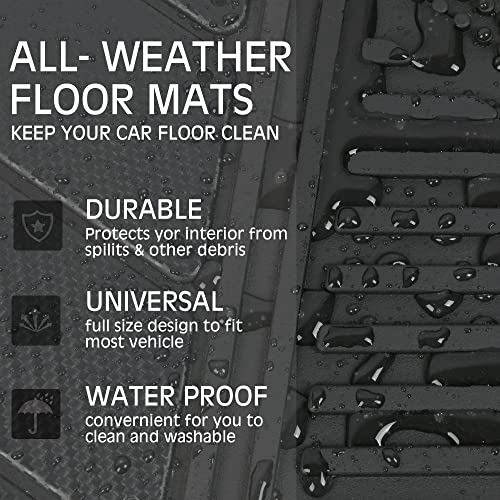 CAR PASS Heavy Duty Rubber Floor Mats 4-Piece Car Mat Set - Universal Waterproof Carbon Fiber Floor Mats for Car SUV Truck, Durable All-Weather Mats(Black) - color: Black