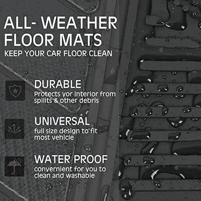 CAR PASS Heavy Duty Rubber Floor Mats 4-Piece Car Mat Set - Universal Waterproof Carbon Fiber Floor Mats for Car SUV Truck, Durable All-Weather Mats(Black) - color: Black