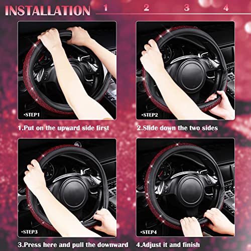 CAR PASS Red Diamond Black Leather Steering Wheel Cover, with Bling Crystal Rhinestones Universal Fit 14" 1/2-15" Crystal Glitter for Women Sparkle Girl Fit Suvs,Vans,Sedans,Cars,Trucks, Red Diamond - color: Red Diamond