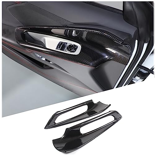 Inner Door Handle Panel Cover Compatible with Chevrolet Corvette C8 Stingray 2020-2026, ABS Window Lift Switch Exterior Frame Trim Accessories 2Pcs (Carbon Fiber Pattern Black) - color: Carbon Fiber Pattern Black