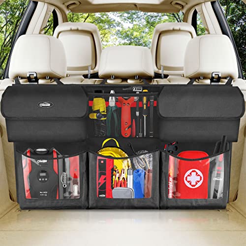 Oasser Back Seat Trunk Organizer Hanging Car Organizer Foldable Cargo Storage with 6 Large Pockets 3 Adjustable Straps 40x19inch - size: Regular-40x19in