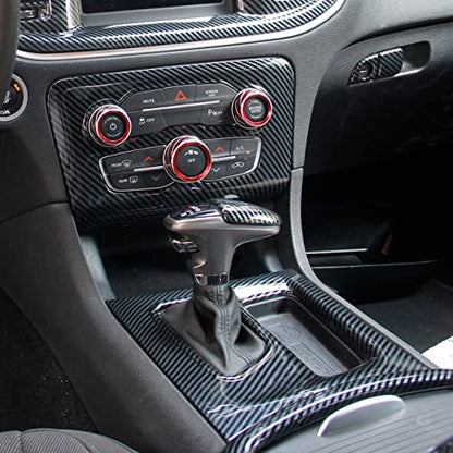 crosselec Carbon Fiber Central Control AC Switch Gear Shift Panel Cover Trim 2pcs for Dodge Charger 2015-2022 - color: black 2pcs