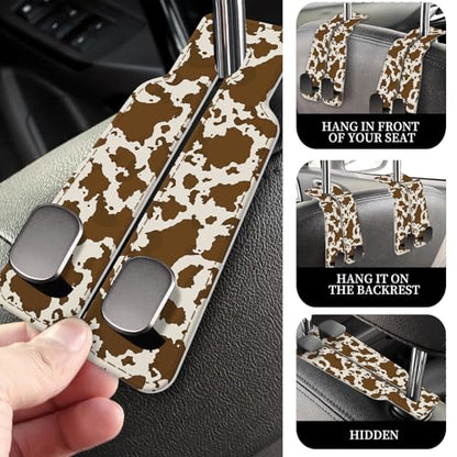 PU Leather Car Seat Hook, Storage Headrest Hanger, Cute Car Backseat Organizer, Car Hooks For Purses and Bags Brown Cow Print - color: Brown Cow Print
