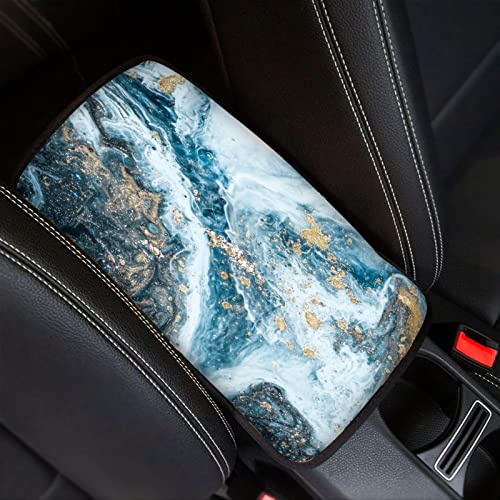 Dreaweet Blue Marble Print Armrest Cover for Car Truck,Soft Comfortable Car Center Armrest Cover Universal Center Console Cover Replacement - color: Blue Marble Print