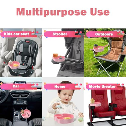 [2 Packs] Kids Car Seat Tray, Travel Tray with Cup Holder for Toddler, Kids Car Seat Food Snack Organizer for Road Trip, Stroller snack tray travel must haves - Blue+Pink - color: Blue+Pink