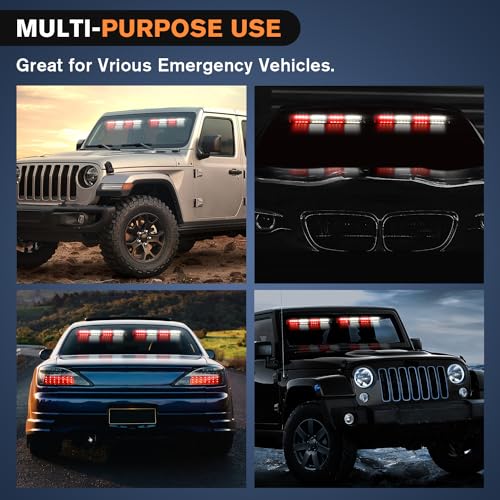 Nilight 32LED Red White Emergency Dash Strobe Lights with Controller Suction Cups Warning Hazard Interior Front/Rear Windshield Deck Split Light Bar for Truck Construction Vehicles - color: Red and White