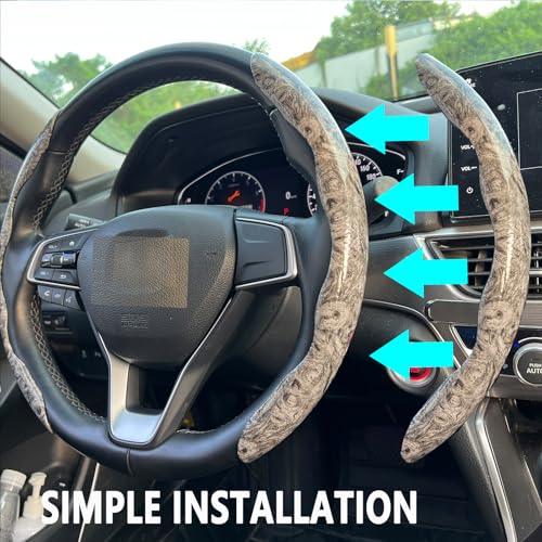 Steering Wheel Cover, Wood Grain Steering Wheel Cover, Car Wheel Cover for Men/Women, Universal Fit for 99% Car Steering Wheel,Steering Wheel Accessories (Wood Grain-Grey) - color: Wood grain-Grey