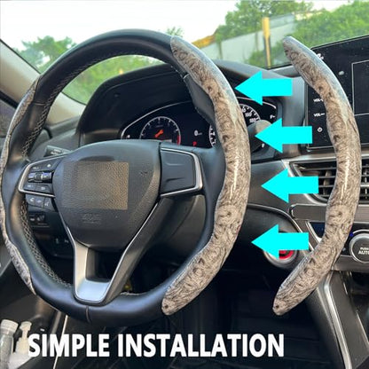 Steering Wheel Cover, Wood Grain Steering Wheel Cover, Car Wheel Cover for Men/Women, Universal Fit for 99% Car Steering Wheel,Steering Wheel Accessories (Wood Grain-Grey) - color: Wood grain-Grey