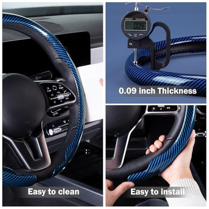 Car Steering Wheel Cover Carbon Fiber Snap On Steering Wheel Accessories Wrap 14.5-15 inch Universal Grip Anti-Skid Protector, Glossy Blue - color: Glossy Blue