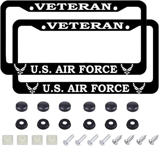 2Pcs for US Air Force License Plate Frames –Matte Black Aluminum License Plate for Veteran United States Air Force –Veteran USAF License Plate Holder - color: AF-VE, size: 2pcs