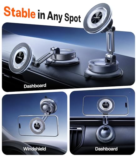 TORRAS 2026 Upgraded Vacuum Car Phone Holder for MagSafe Car Mount [98+ LBS Strongest Suction | 24 N58 Magnets] 360° Adjustable Magnetic Phone Holders for Your Car, for iPhone 17-12 Pro Max Plus Air