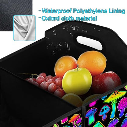 Trippy Mushroom Pattern SUV Car Trunk Organizer Accessories 50L Collapsible Car Storage Bag 3 Compartment Caddy Waterproof Foldable - color: Trippy mushroom Pattern