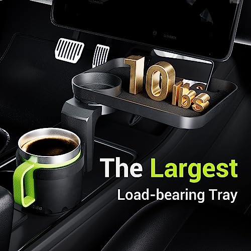 SodaRide Car Cup Holder Tray -Expander- 3 in 1 Detachable Food Table Tray with Solid Base - Road Trip Essentials Accessories Gadgets - Fits Yeti, Hydro Flask 32/40 oz