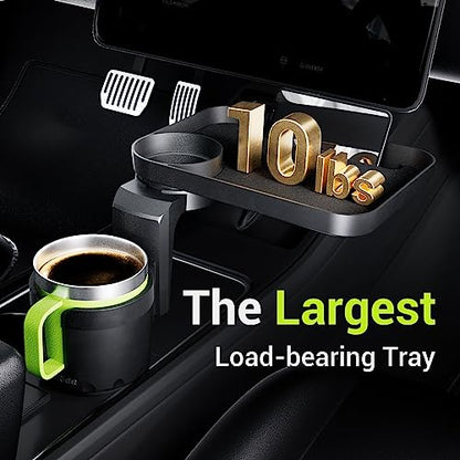 SodaRide Car Cup Holder Tray -Expander- 3 in 1 Detachable Food Table Tray with Solid Base - Road Trip Essentials Accessories Gadgets - Fits Yeti, Hydro Flask 32/40 oz