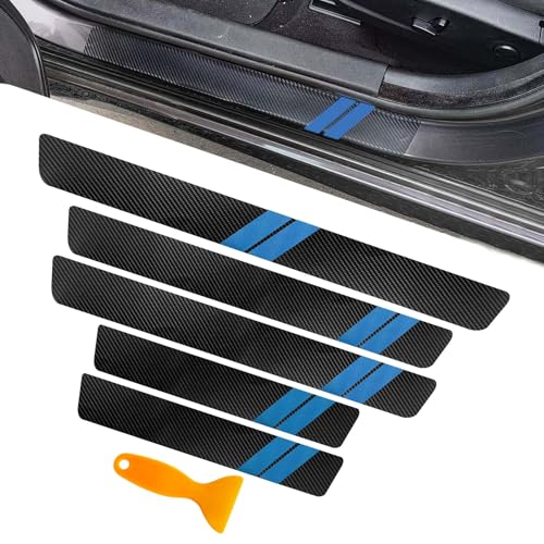 5PCS Car Door Sill Protector, Car Door Edge Guards, Carbon Fiber Auto Door Entry Edge Guard Sill Protection Sticker, Anti-Scratch Threshold Cover Strips for Most Vehicles (Blue, 5PCS) - color: Blue, size: 5PCS