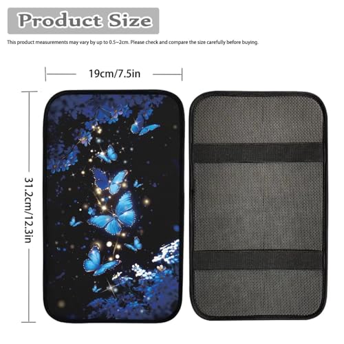 Dreaweet Car Armrest Cover Blue Butterfly Car Accessories Center Console Cover with Pockets,Soft Arm Rest Cover for Car SUV Truck Sedan Van - color: Blue Butterfly