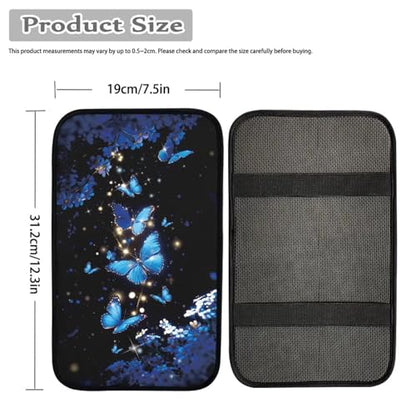 Dreaweet Car Armrest Cover Blue Butterfly Car Accessories Center Console Cover with Pockets,Soft Arm Rest Cover for Car SUV Truck Sedan Van - color: Blue Butterfly