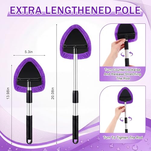 FoldTier 8 Pcs Car Windshield Cleaner Kits with Extendable Handle, 5 Microfiber Towel Pads, 1 Brush, 1 Empty Spray Bottle for Auto Glass Wiper Suvs Rvs & Home Windows(Purple) - color: Purple