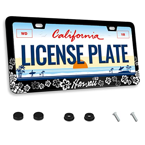 Hawaii Hibiscus Flower License Plate Frame for Car Decorative Parts Stainless Steel License Plate for Standard Us Canada License Plate Holder 12x6 Inch - color: Hawaii Hibiscus Flower, size: One size