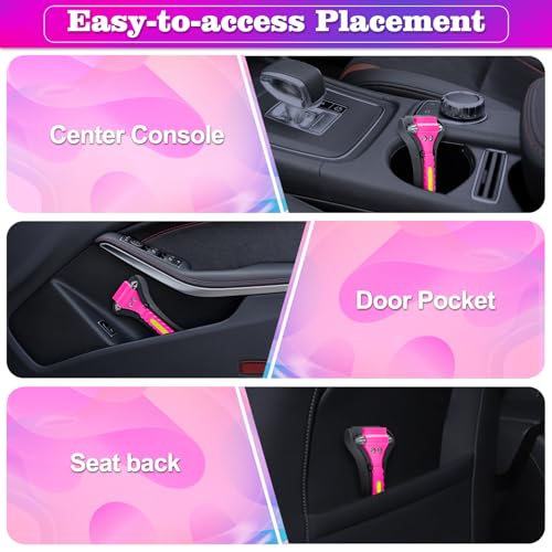 THINKWORK Pink Car Window Breaker, Glass Breaker, Window Breaker Seatbelt Cutter, 2-in-1 Car Safety Hammer with One Second Emergency Glass Hammer, Safety Emergency Car Escape Tool for Car, Office - color: New Pink