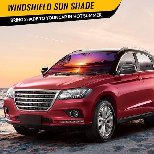 Car Windshield Sun Shade - Reflector Sunshade Offers Ultimate Protection for Car Interior, Cool Reflective Sun Blocker Fits Small Sedans, Mini SUVs - color: Sunset-Purple