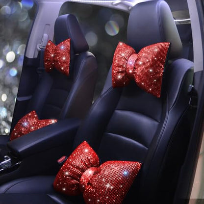 Women's Neck Pillow for Car Seat Bling Headrest Red Bling Accessories Auto Headrest Cushion Rhinestone Head and Neck Rest Cushion Crystal Diamon Red 2Pcs - color: Red