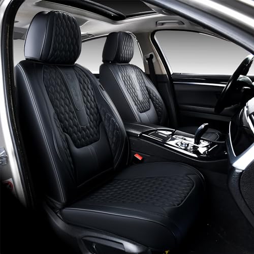 Coverado Front Seat Covers, Car Seat Covers Front Seats, Nappa Leather Seat Covers for Cars, Waterproof Seat Covers with Lumbar Support Universal Fit for Most Cars SUV Trucks (Front, Black) - color: A/Black, size: Front