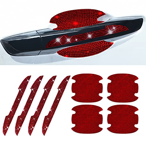 8Pcs Bling Rhinestone Car Door Handle Stickers Protector, Trim Auto Door Entry Guard Bling Stickers Car Accessories for Women and Men, Universal Car Accessories for All Cars (Red) - color: Red