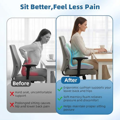 Office Chair Cushion with Back Support, Ergonomic Seat Cushion High Density Memory Foam with U-Shaped Raised Sides, Breathable Coccyx Relief for Better Posture, Office Chair, Car, Home (Green) - color: Green