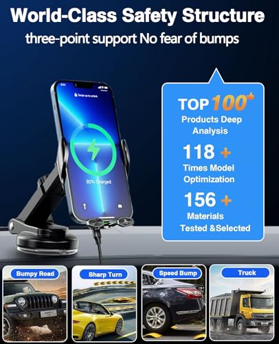 Wireless Car Charger, 15W Fast Wireless Charger for Car Auto-Clamping, Fit for iPhone 15 14 13 12 11 Pro Max Xs, Samsung Galaxy S23 Ultra S22 S21 S20, S10+ S9+ Note 9, etc - color: Deep black