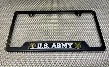 [Officially Licensed Product] - Stainless Steel Matte Black CAR 2-Hole Standard Size - Domed Custom-Made Corrosion-Resistant License Plate Frame with U.S. Army Design and Free caps - (Qty: 1 Frame) - size: U.S. Army