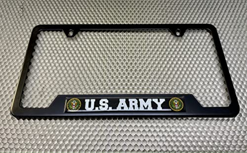 [Officially Licensed Product] - Stainless Steel Matte Black CAR 2-Hole Standard Size - Domed Custom-Made Corrosion-Resistant License Plate Frame with U.S. Army Design and Free caps - (Qty: 1 Frame) - size: U.S. Army