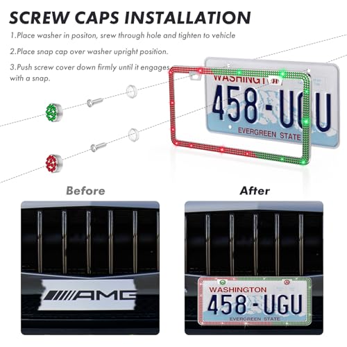 SHARE&CARE Bling License Plate Frame, Crystal License Plate Cover, Car License Plate Holder with Rhinestone Screw Set, Women Gift for Mom, Wife, Her - 1 Pack (Green+Red) - color: Green+Red