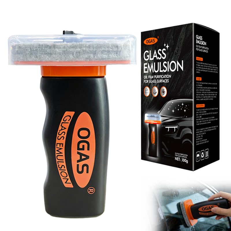 1PCS Glass Oil Film Remover for Car Windshield, Glass Emulsion Cleaner with Cleaning Board, Handle Oil Film Remover For Cars Window, Windshield Cleaner Tool for Crystal Clear Driving View