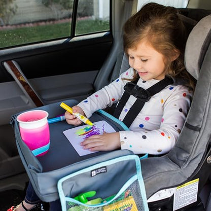 J.L. Childress 3-IN-1 Kids Travel Tray & Tablet Holder - Car Seat Lap Tray Desk for Toddlers, Road Trip Essentials, Car Seat Activity Table, Travel Accessories - Grey/Teal - style: Grey/Teal