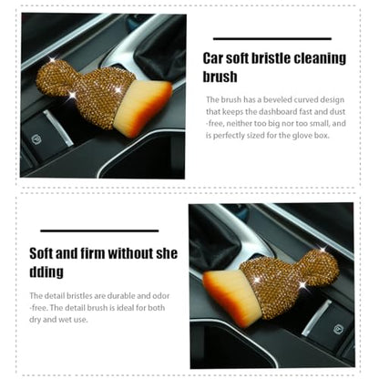 zipelo Auto Interior Dust Brush, Car Detailing Cleaning Brush with Diamond, Bling Handle Soft Bristles Dusting Tool, Scratch Free Dirt Clean Brushes for Vehicle Air Conditioner Vent (Light Brown) - color: Tea