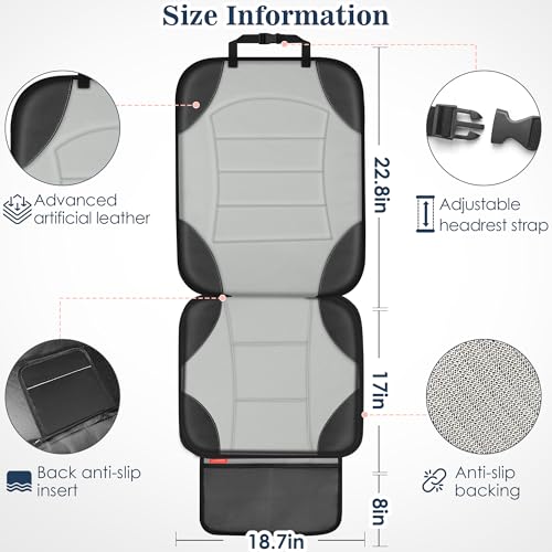 Sinvitron Car Seat Protector for Child Car Seat, Waterproof Car Seat Cover for Leather and Fabric Seats, 2 Mesh Pockets, Non-Slip Bottom, Thick Padding Cushion(1 Pack, Grey) - color: 1 Pack Grey