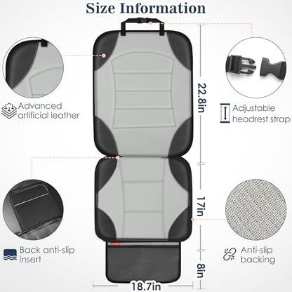 Sinvitron Car Seat Protector for Child Car Seat, Waterproof Car Seat Cover for Leather and Fabric Seats, 2 Mesh Pockets, Non-Slip Bottom, Thick Padding Cushion(1 Pack, Grey) - color: 1 Pack Grey